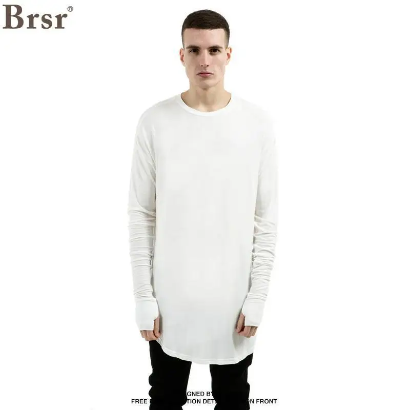 

High street wild arc pendants plain solid color under the end of the long section of the long-sleeved long-sleeved men's T-shirt
