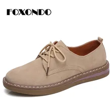 FOXONDO/ г.; осенние женские кроссовки; оксфорды; женские Кожаные Замшевые туфли-лодочки на шнуровке; мокасины на плоской подошве с круглым носком