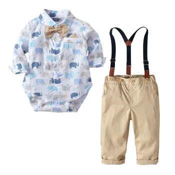 

Toddler Baby Boy Bowtie Cotton Blend Gentleman Cartoon Long Sleeve Top Shirt Overall Pants Clothes