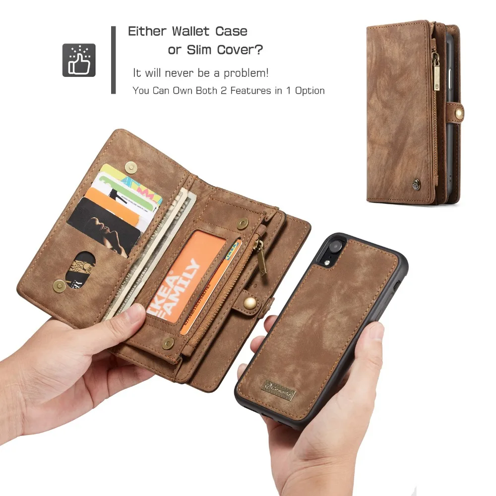 

Real Leather Cover For iPhone XR Cases Luxury Multi-Functional Business Wallet Case Anti-knock Kickstand With Card Pocket