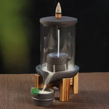Курильница для благовоний горелки с акриловый защитный чехол Керамика дым водопад Ладан Ароматические держатель+ 10 шт пирамидки благовоний