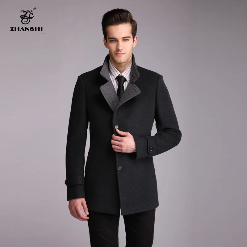 ZHANSHI 2016 Hot Sell Autumn And Winter Men Woolen Coat Fashion Gray Wool Cashmere Blend Free Shipping | Мужская одежда