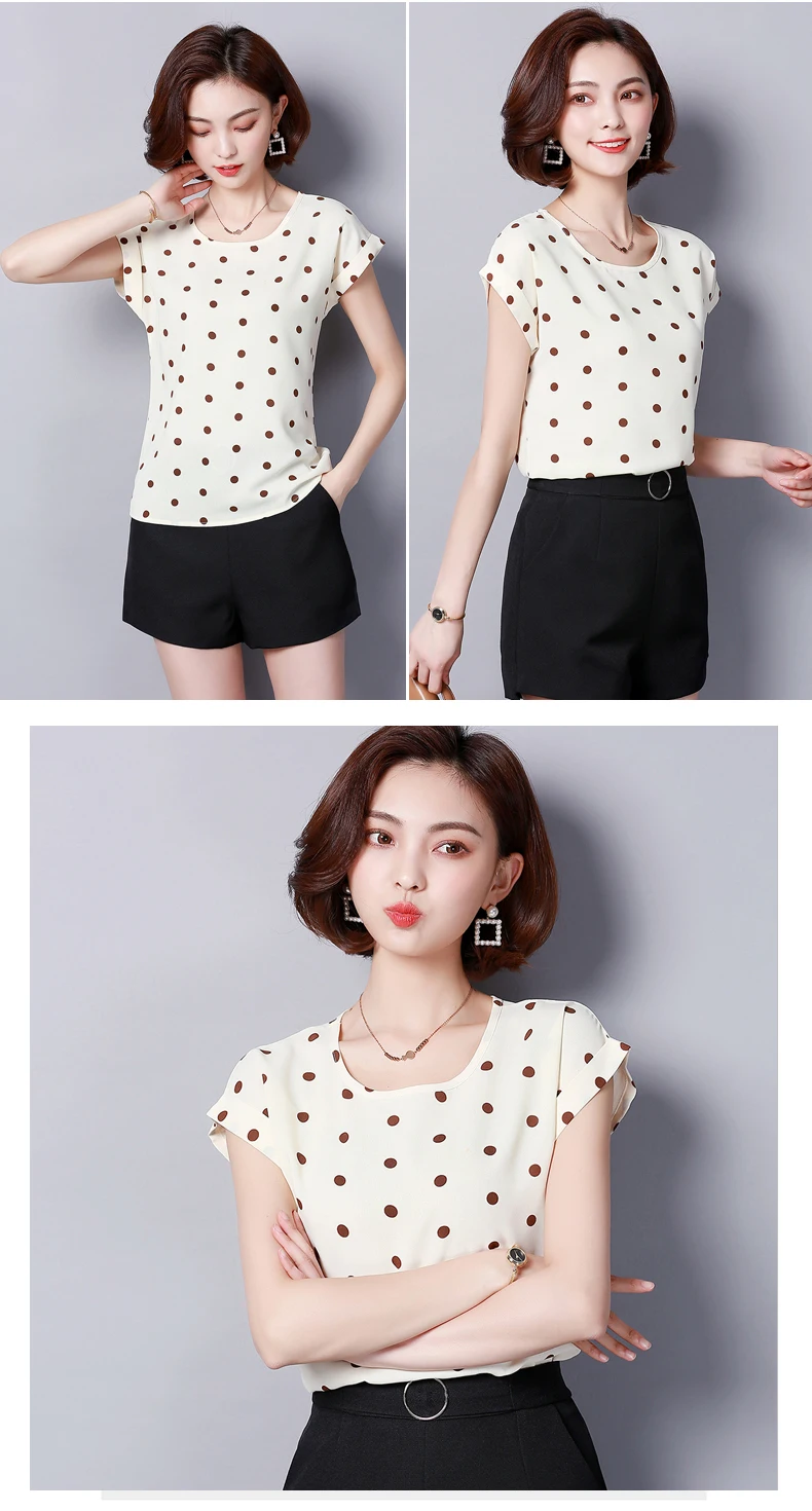 Модная шифоновая блузка женская рубашка с коротким рукавом с принтом Плюс Размер одежда Женская свободные женские топы полосатые 10B 30