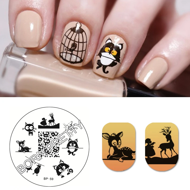 

BORN PRETTY Cat Deer Sheep Pattern Nail Art Stamping Template Manicure Plate for Printing Image Nail Art Stencil Tool BP59