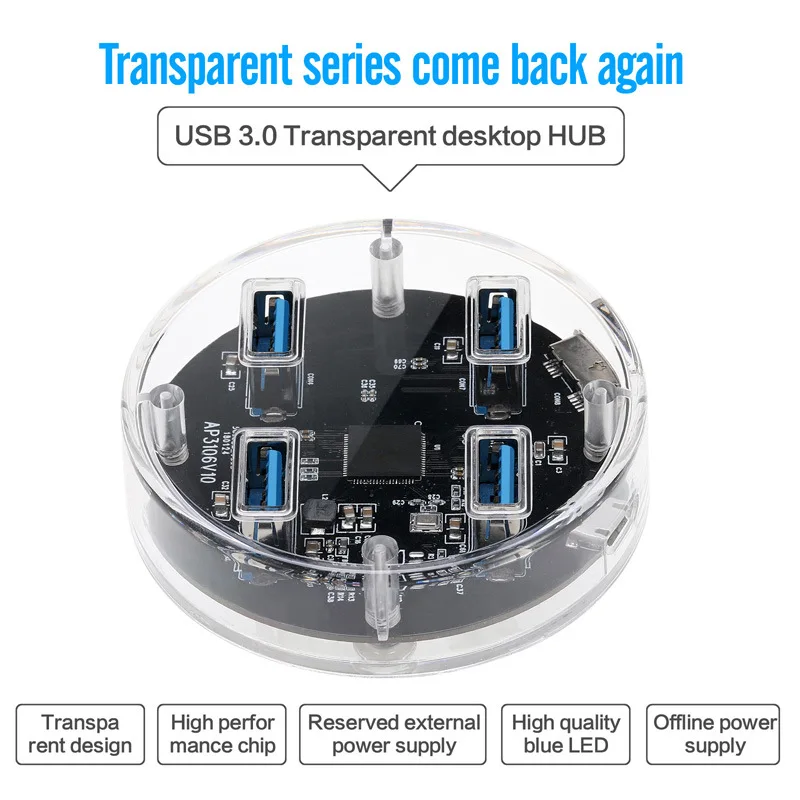 CHIPAL 5 Гбит/с прозрачный 4 порта USB 3,0 концентратор разветвитель внешний Micro USB 2,0 USB3.0 источник питания Для iMac ПК настольный ноутбук