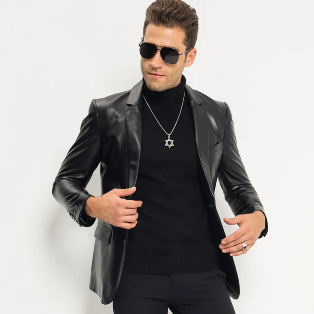 New Style Genuine Leather Jacket Men Short Sheepskin Suit Collar Coat