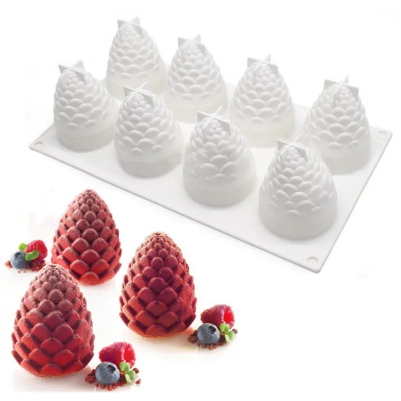 New 1Pcs 3D 8 cavity Pine Cone Shape Mousse Silicone Cake Mold DIY Baking Dessert Mold Fashion