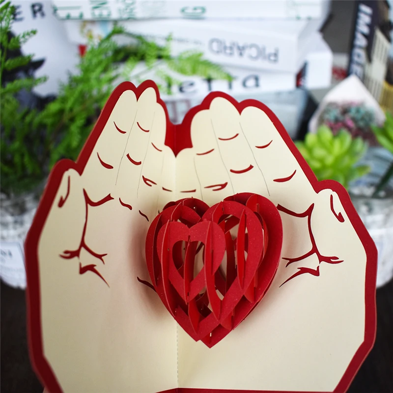 3D Любовь в руках Романтика всплывающие Открытки День Святого Валентина юбилей открытка наклейка лазерная резка свадебные приглашения Поздравительные Открытки