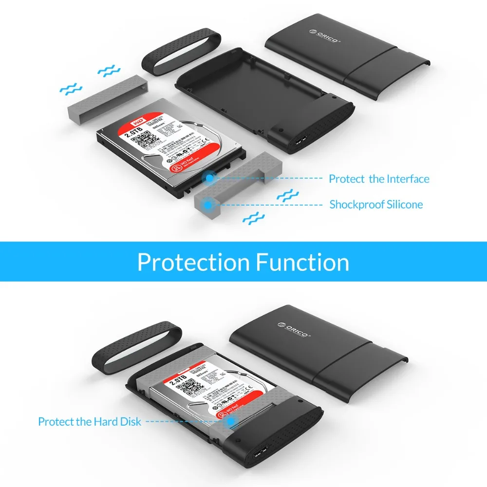 ORICO 2,5 дюймов HDD чехол USB3.0/type-C SSD корпус мобильный жесткий диск коробка USB3.0 ноутбук бесплатные инструменты HDD корпус для SSD/HDD