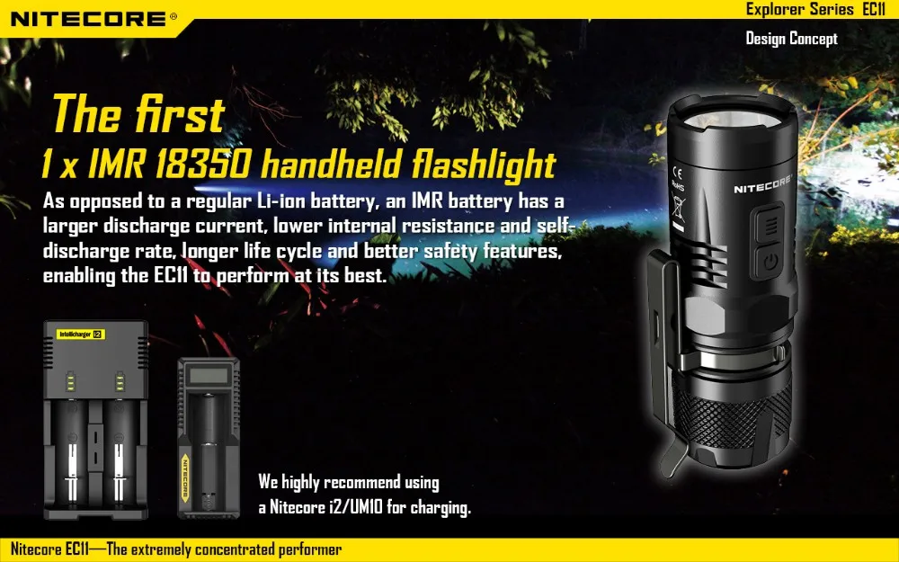 NITECORE EC11 фонарик комплект CREE XM-L2(U2) светодиодный макс 900 люмен луч расстоянии 190 м ручной фонарь с NL166 RCR123A батареи