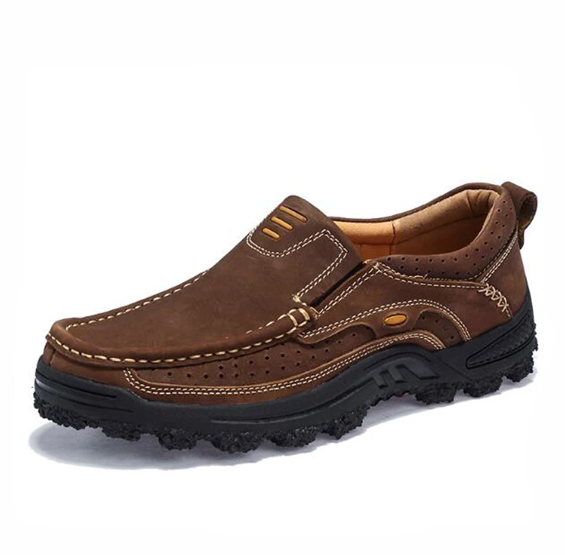 Ручная работа Высокое качество Мужская обувь из натуральной кожи удобная обувь Для мужчин Повседневное Уличная обувь, кроссовки обувь Для мужчин дропшиппинг - Цвет: dark brown