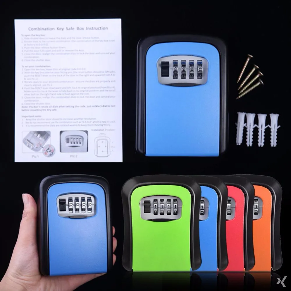 Wall Mounted Key Storage Organizer Boxes with 4 Digit Combination Lock Spare Keys Organizer Boxes Metal Secret Safe Box