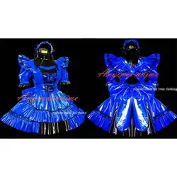 Сексуальная Сисси горничной синий ПВХ платье запираемый форма косплей костюм Индивидуальный заказ [G464]