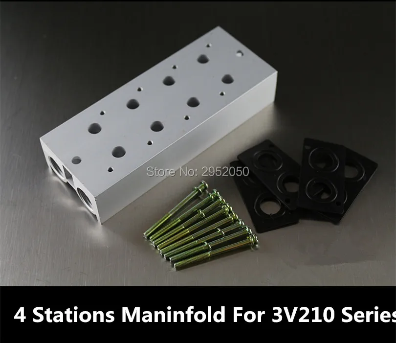 1/4 Airtac Pneumatic Solenoid Valve Manifold Base Board With Screws Rubber 3V210 200M-4F 4 Station Row For 3v210-08 3v210-06 4v100 4a100 series 9 station airtac solenoid valve manifold with screws