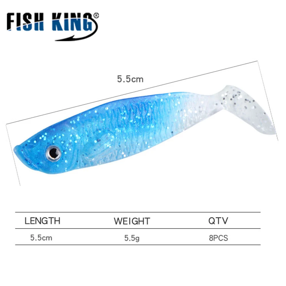

FISH KING Fishing Lure 8pcs 3D Soft Body Bait Bass Lure Wobbler Fake Fish Fishing Tackle Swim Bait Jig PVC Minnow Saltwater HA0