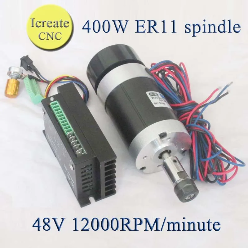 

Free Shipping low noise brushless 400w spindle kit er11 milling spindle motor + mach3 speed drives for DIY engraving machine