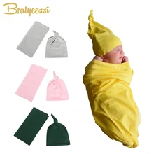 Одноцветное Цвет новорожденных фотографии аксессуары 10 Цвета Мягкий хлопок ребенок получает одеяла и шляпа комплект унисекс Обёрточная бумага Newborn Props