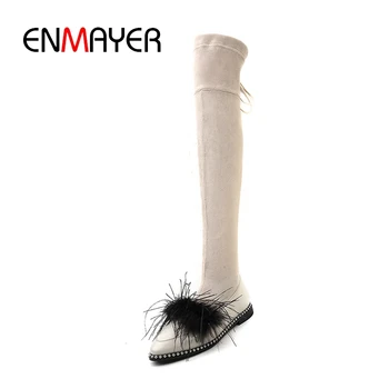 

ENMAYER Basic Zip Over-the-Knee Pointed Toe Botas Mujer Snow Boots Woman Shoes Size34-42 ZYL1721