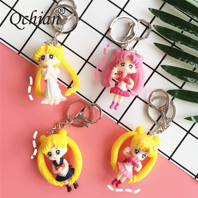 

Anime Sailor Moon Keychain for Women Accessories Sailor Moon Mars Jupiter Venus Mercury Key Chains Ring Holder PVC Figures Toys
