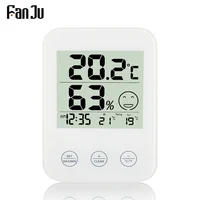FanJu Wall Clock Digital Thermometer Hygrometer Meter Modern Design Weather Station Electronic Clocks 1