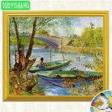 Ван Гог известная картина "Весенняя Рыбалка" 5D DIY алмазная живопись полная квадратная Алмазная вышивка мозаичная картина из страз