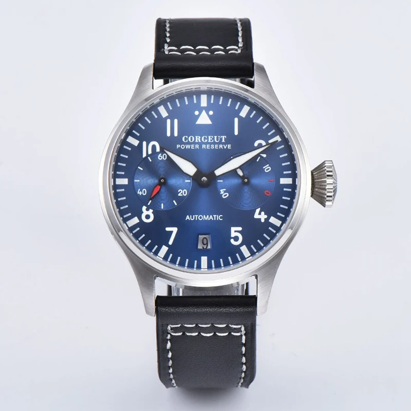 

Corgeut 42mm Mens Automatic Watch Blue Dial Luminous Dial Hands WristWatch Men Power Reserve Watches CA2032SL