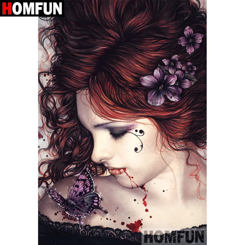 

HOMFUN 5D Diamond Embroidery Needlework Kit "Woman butterfly" Diy Diamond Painting Cross Stitch Home Decoration Gift A08753