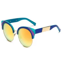 The new 2017 half a frame round three color sunglasses personality frame sunglasses hot style color film oculos de sol feminino