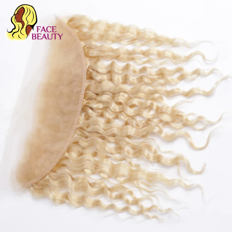 

Facebeauty 13x4 Transparent Preplucked Lace Frontal Full Remy Human Hair Platinum 613 Blonde Curly Lace Frontal Peruvian Closure