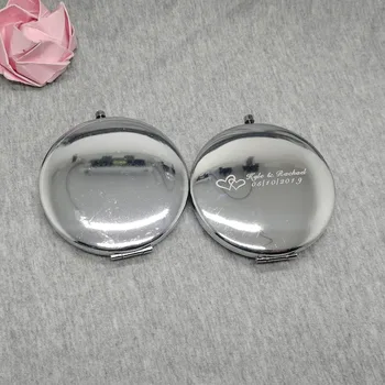 

100set personalized wedding gifts for guest nice quality Folding Double-sided Steel Makeup Mirrors custom free wtih any text