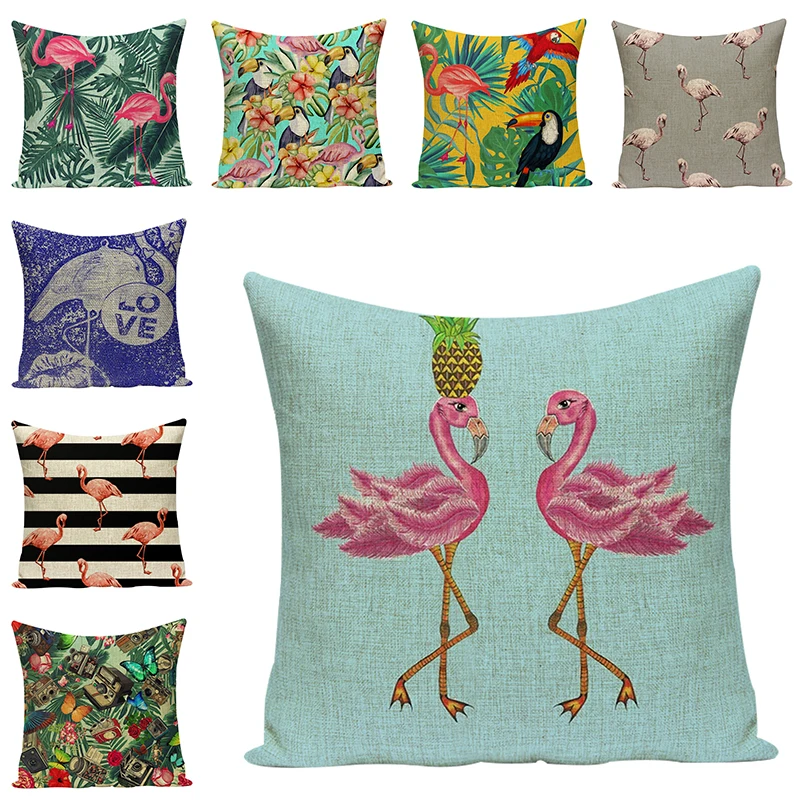 Cushion Cover Flamingos Love Birds Romance Decorative Square Accent Pillow Case 