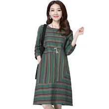 Summer Dress 2017 Real Shot Spring Ukraine Large Size Dress Female Loose Colorful Stripe Cotton and Linen Look Slim Dress Women
