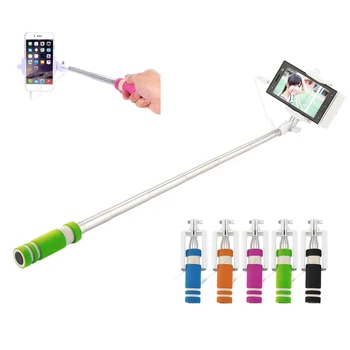 

Stainless Steel Colorful 14-60cm Mini Extendable Handheld Selfie Stick Wired Remote Shutter Monopod for All Brands Cell Phone