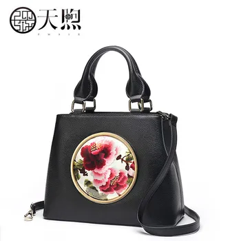 

Pmsix The first layer of leather handbags fashion atmosphere handbag female 2018 new hand-embroidered Chinese style women's bag