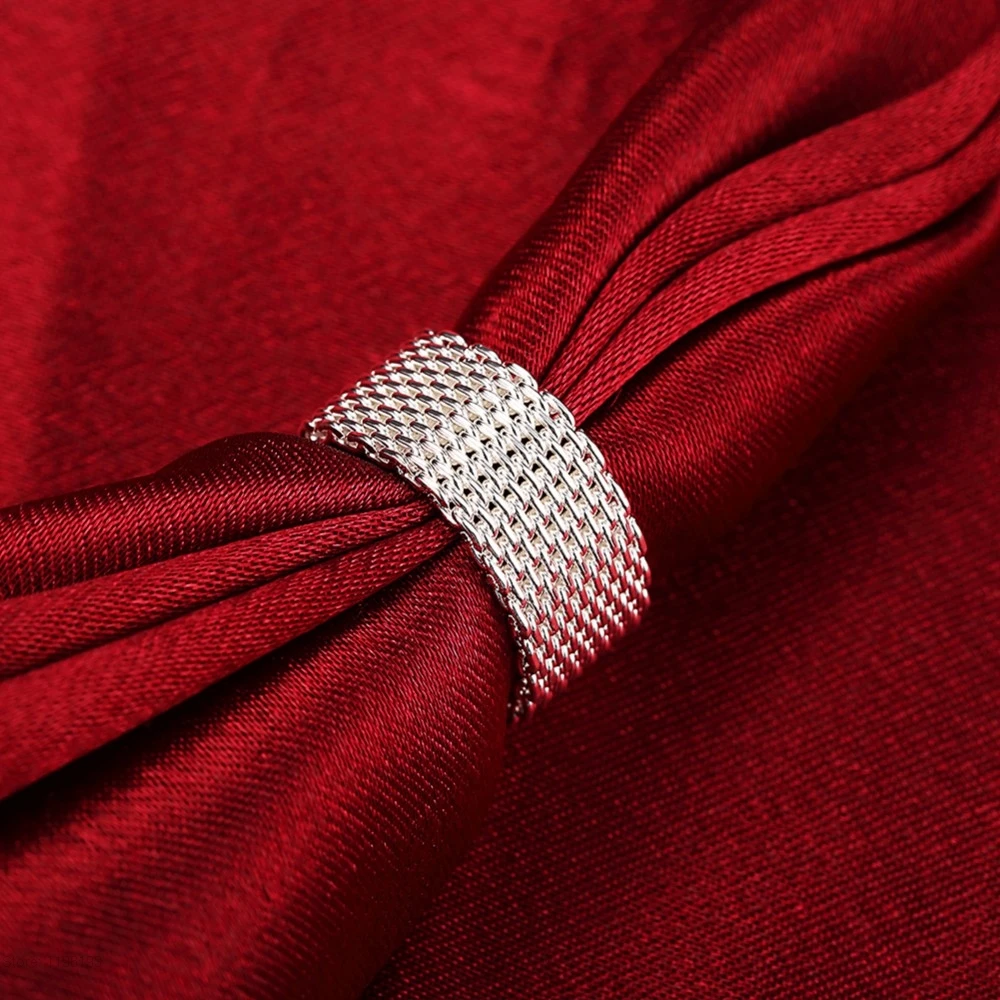 Новая мода 9 мм широкое плетение кольцо. Женское кольцо с покрытием из серебра 925 пробы, плетеное Сетчатое кольцо. Персонализированные ювелирные изделия оптом