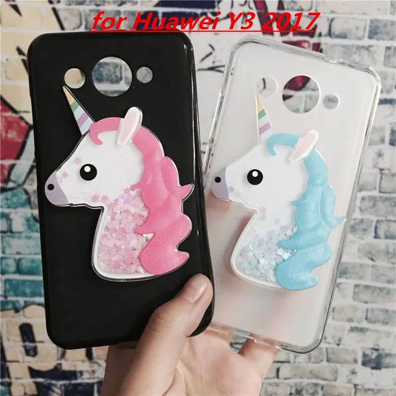 

3D Unicorn Quicksand Liquid Soft Silicone Case for Huawei Y3 2017 Phone Cover Cartoon Diamond Funda Coque Fashion Owl Para