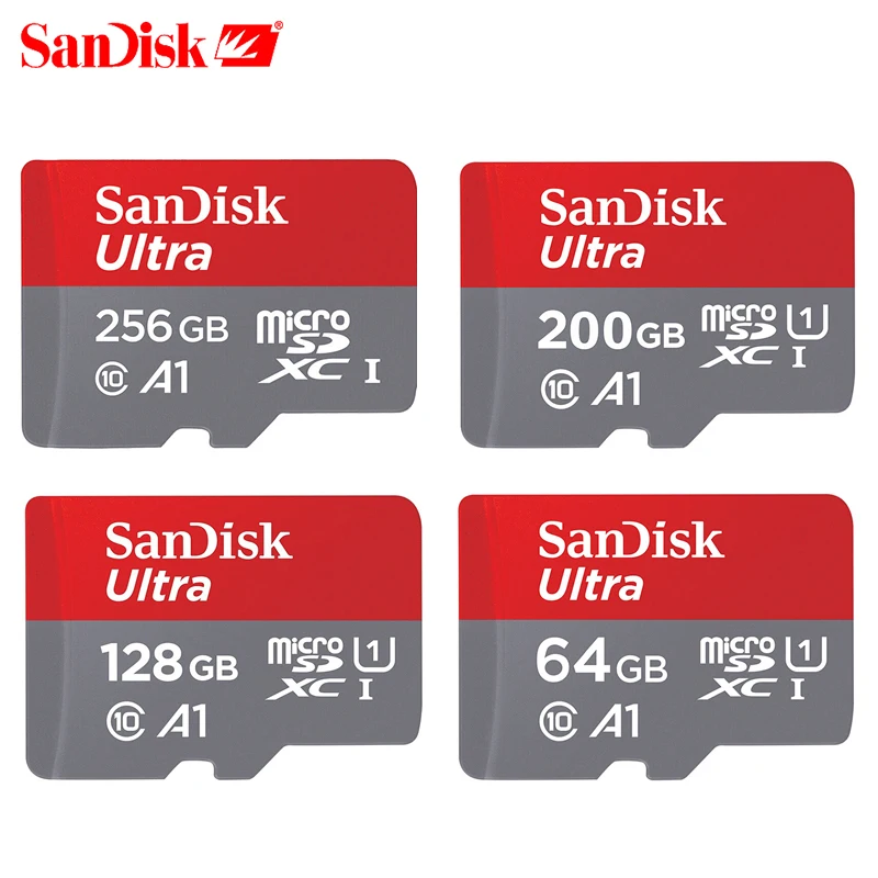 Карта памяти SanDisk A1 Micro SD, 16 ГБ, 32 ГБ, 64 ГБ, 128 ГБ, MicroSD, 100 м/с Uitra C10, TF карта, 200 ГБ, 256 ГБ, 400 ГБ, cartao de memoria