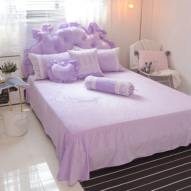 Blue Pink Purple Soft Berber Fleece Princess Girl White Lace Bedding Set Fleece Fabric Duvet Cover Bed sheet/Linen Pillowcases