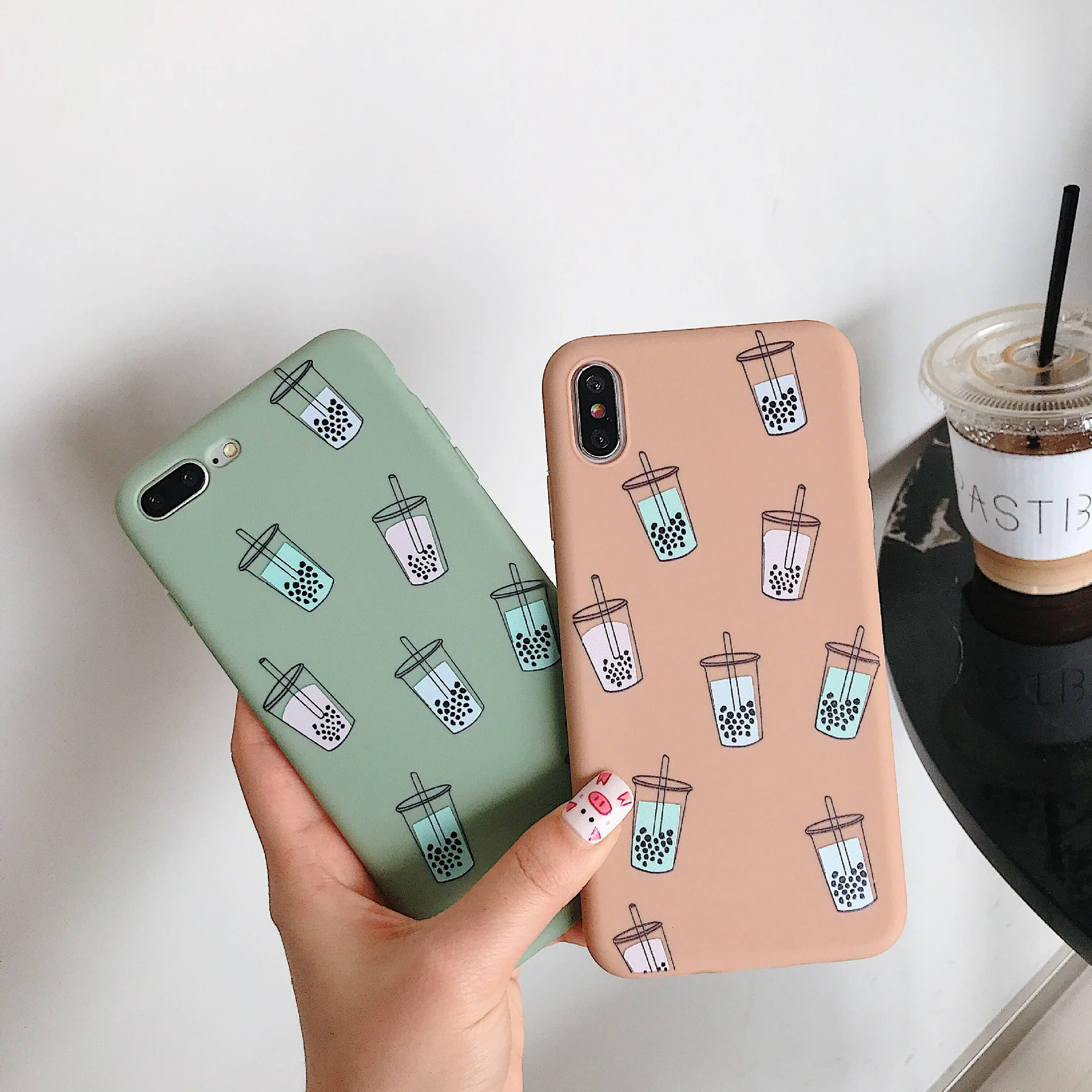 Lovely Pearl Milk Tea Yellow Green Phone Case For iPhone X XR XS Max 6 6S 7 8 Plus Soft Silicone Full Back Cover |