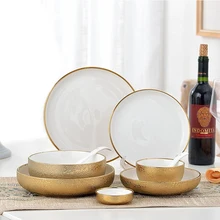 1 шт. в скандинавском стиле, керамическая золотая тарелка, креативное фарфоровое блюдо, миска для супа, риса, набор, тарелка для закусок, десертный ужин, поднос для торта, посуда
