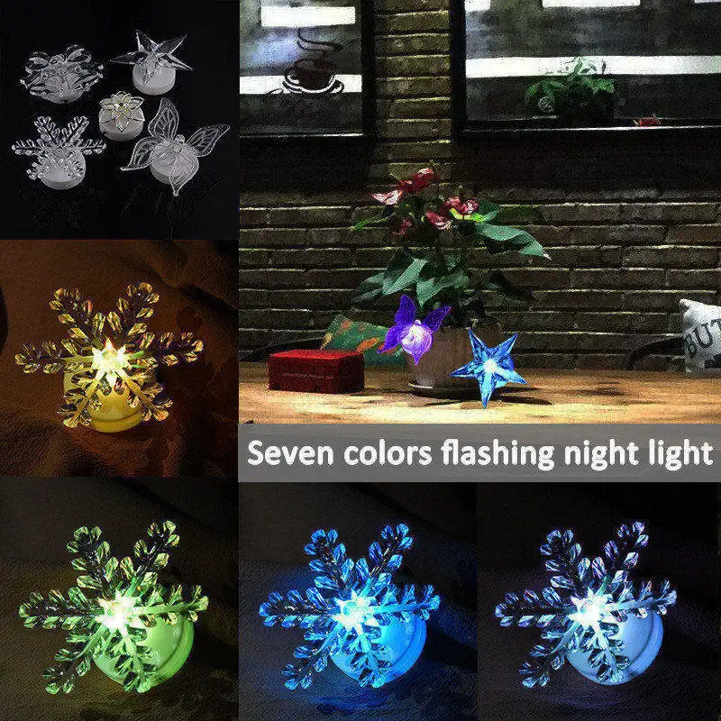 

GERUITE Colorful LED Night Light With Built-In Battery Lamp Butterfly Snowflake Star Flower Christmas Home Decor Lights