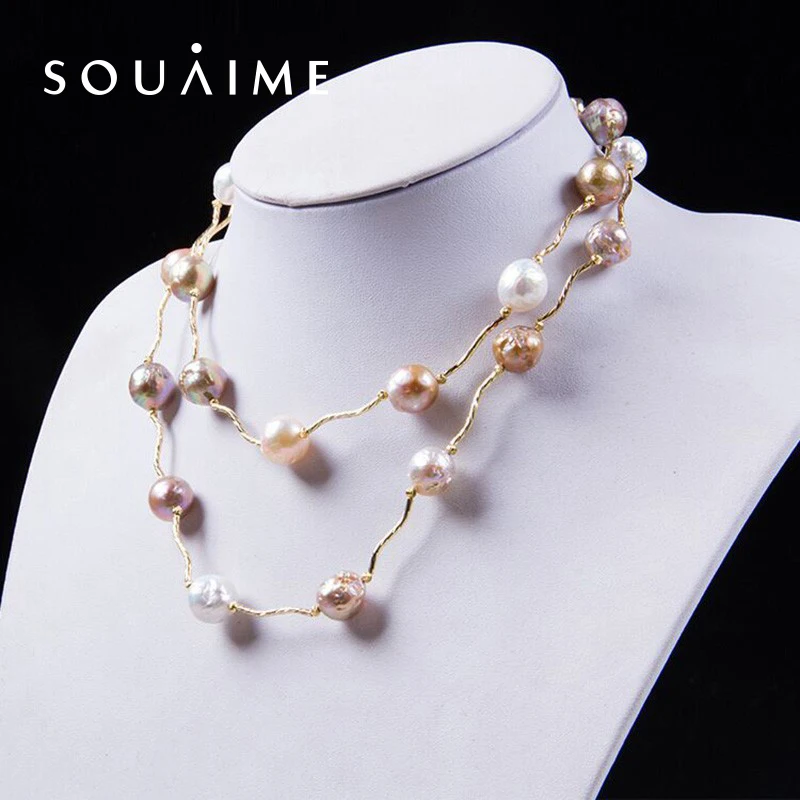 

SOUAIME 2018 Ketting Necklaces Joyeria Perlas/pearl Jewelry Baroque Pearl Necklace Long 85cm Lady Boutique Gift Collares Mujer
