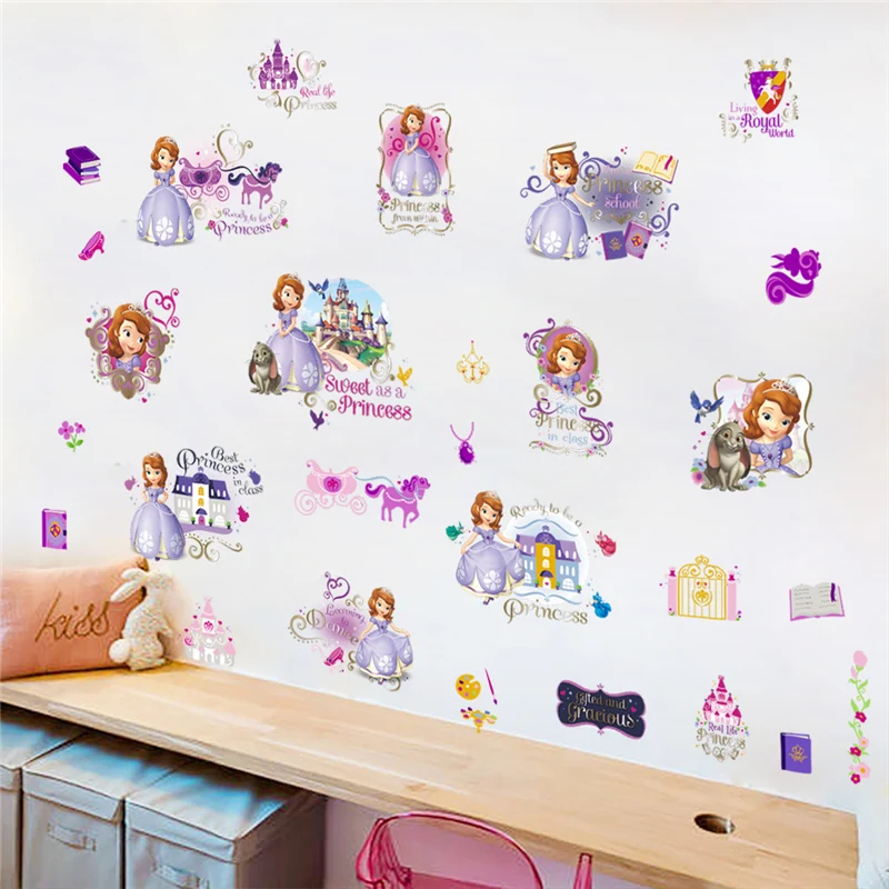 Cartoon Prince Sofia Frozen Mickey Mermaid DIY Wall Stickers For Kids Bedroom Wall Stickers Decal Art Mural Girls Bedroom Decor
