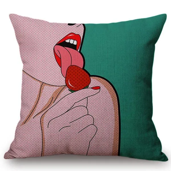 Сексуальные губы поп-арт стиль наволочка красный язык поцелуй хлопок лен подарок ко Дню Святого Валентина диван для оформления дома пледы наволочки - Цвет: C