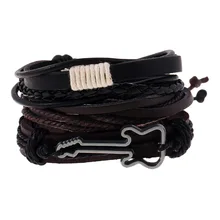 Fashion Jewelry Men’s Bracelets Set Alloy Guitar Hemp Rope Woven PU Leather Beaded Bracelet Casual Vintage Punk Bracelet B1403