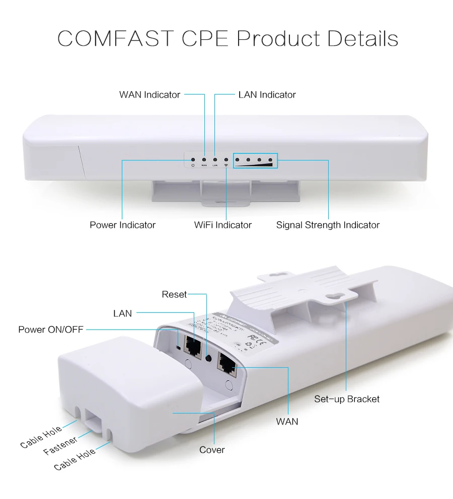 Comfast Открытый CPE мост 300 Мбит/с большой диапазон усилитель сигнала расширитель 3 км 2,4 г Wi-Fi антенна 2* 14dbi Nanostation CF-E314NV2