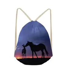 Женские Мультяшные 3D Животные лошадь Печать Повседневный макияж шнурок сумки милый рюкзак для девочек школьный Карманный мешок обуви Sac plage