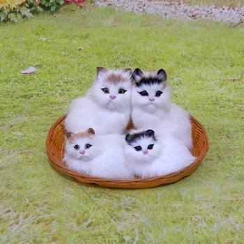 

one lot/4pieces cats family hard model,polyethylene&furs handicraft Figurines&Miniatures home decoration toy gift a2888