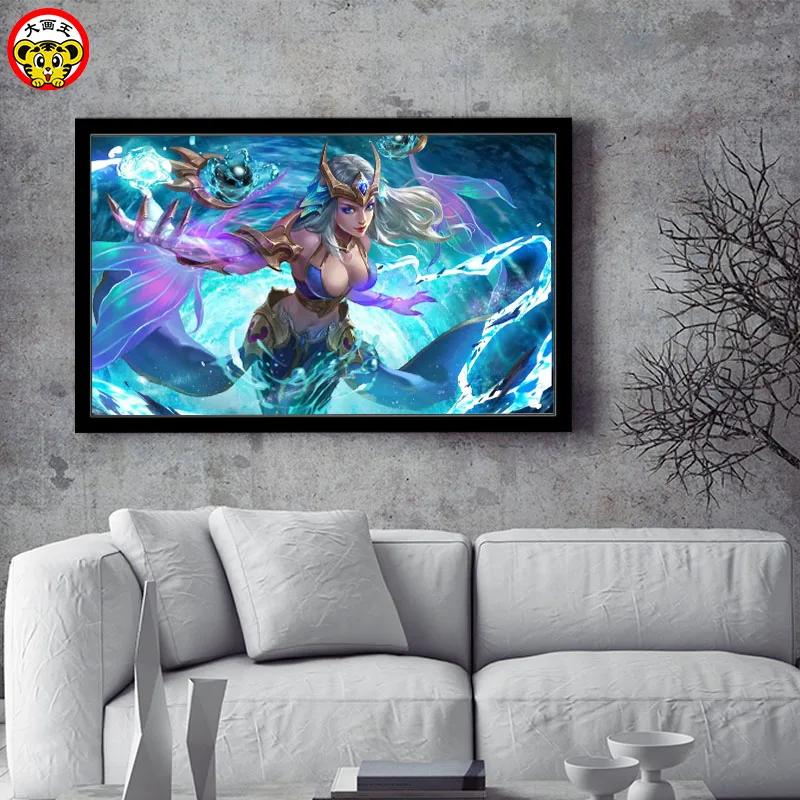 Большая нарисованная DIY картина по номерам Лига Легенд игра Рисунок Athena Zhao Yunxiao Qiao