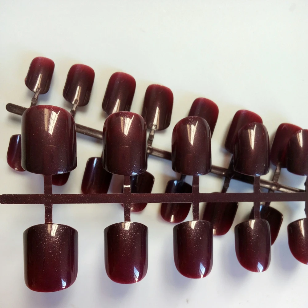 24 шт Плоские накладные ногти Короткие акриловые накладные ногти блестки винно-красный дизайн ногтей DIY Дизайн ногтей салон маникюрный продукт 007 - Цвет: P93
